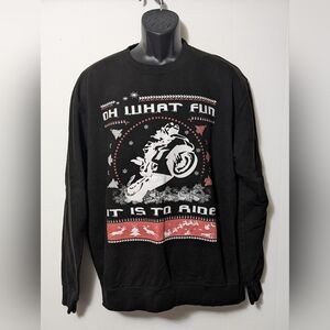 Men's Oh What Fun It Is To Ride AWDis Christmas Black Crew Sweatshirt Size XL